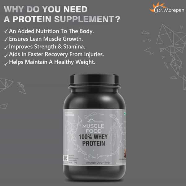 Dr. Morepen Muscle Food 100% Whey Protein | With Digestive Enzymes | Chocolate | Powder | 1 Kg