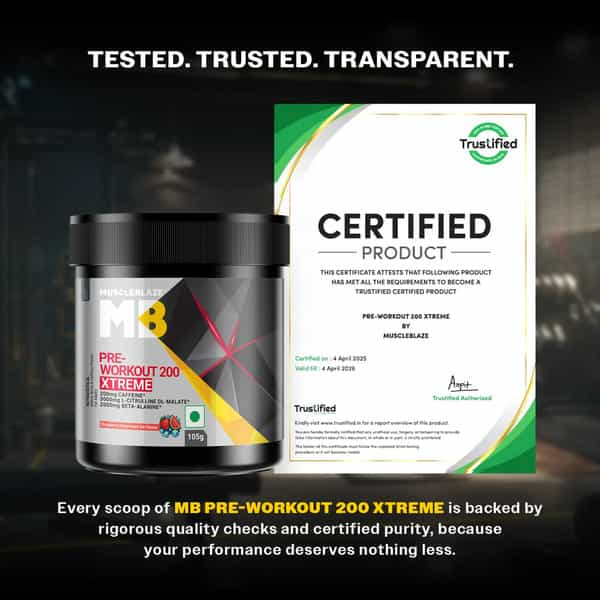 Muscleblaze Pre Workout 200 Xtreme (Strawberry Watermelon Ice | 15 Servings | 105G)