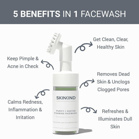 Skinkind Foaming Face Wash With Goodness Of Green Tea Neem Aloe Vera & Tulsi - Purifies (110Ml)