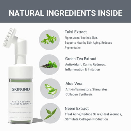 Skinkind Foaming Face Wash With Goodness Of Green Tea Neem Aloe Vera & Tulsi - Purifies (110Ml)