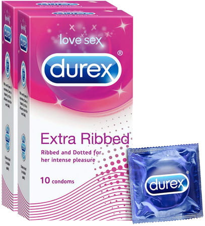 Durex Extra Ribbed Condoms For Men - 10 Count (Pack Of 2)