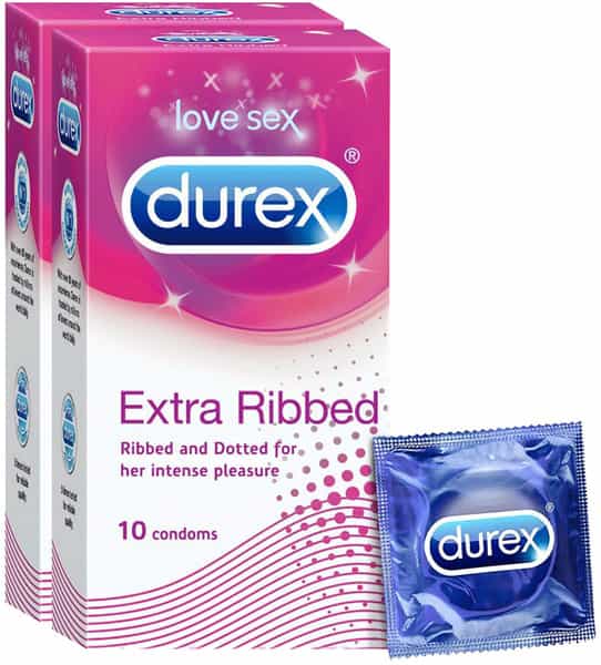 Durex Extra Ribbed Condoms For Men - 10 Count (Pack Of 2)
