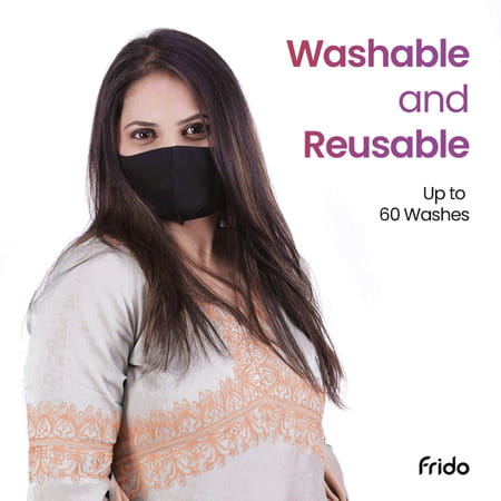 Frido Ultimate Pro Copper Treated Mask|Nose Clip|Ear Loop|Washable|Imported|Large Size (Pack Of 2)