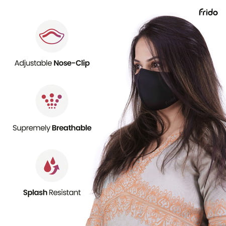 Frido Ultimate Pro Copper Treated Mask|Nose Clip|Ear Loop|Washable|Imported|Large Size (Pack Of 2)