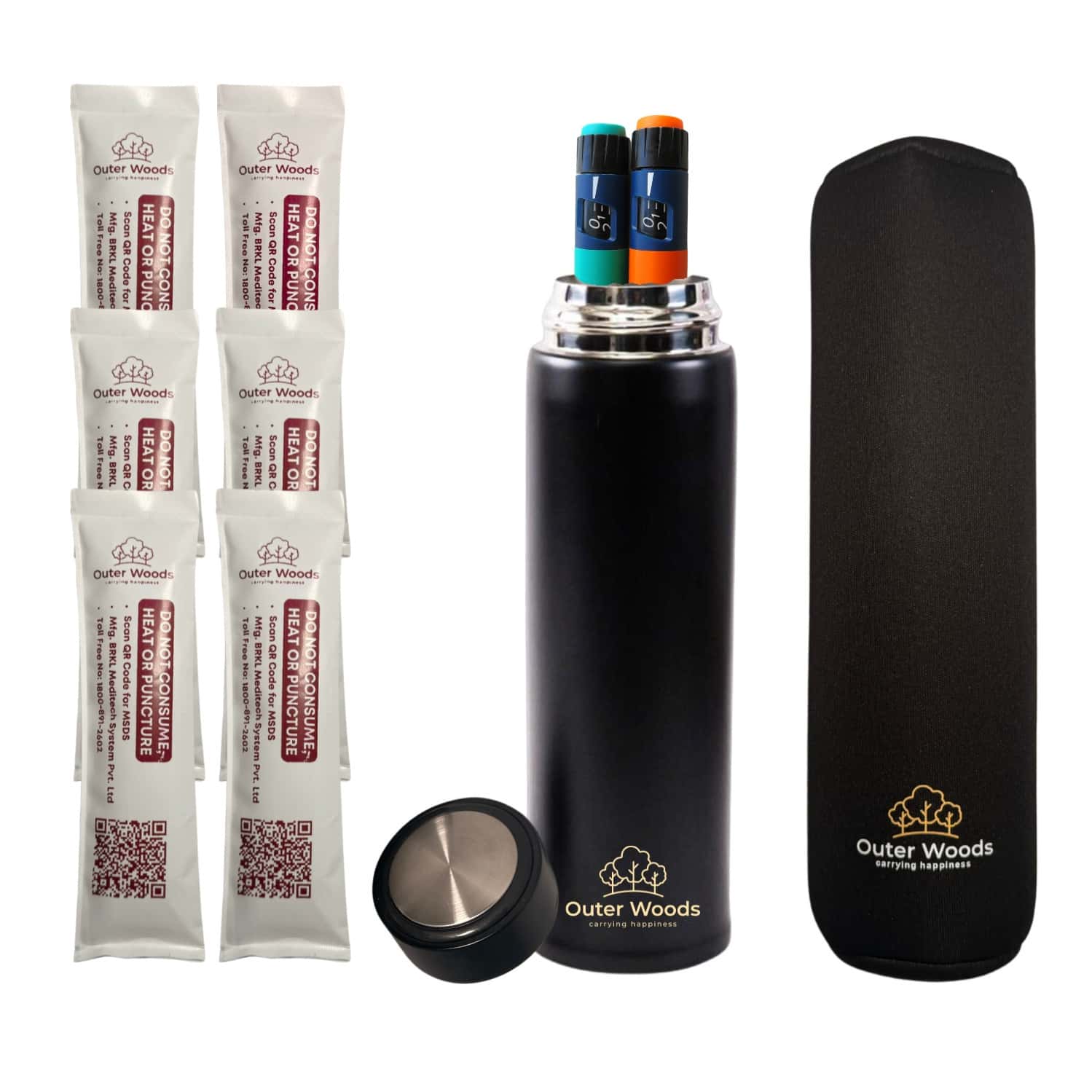 Outer Woods Insulin Cooler Bottle Case With 6 Mini Ice Gel Packs | 20+ Hrs Cooling | Small - Black