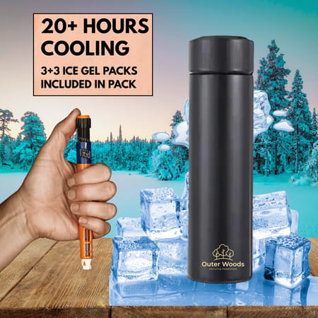 Outer Woods Insulin Cooler Bottle Case With 6 Mini Ice Gel Packs | 20+ Hrs Cooling | Small - Black