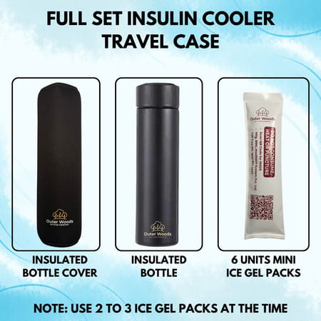 Outer Woods Insulin Cooler Bottle Case With 6 Mini Ice Gel Packs | 20+ Hrs Cooling | Small - Black