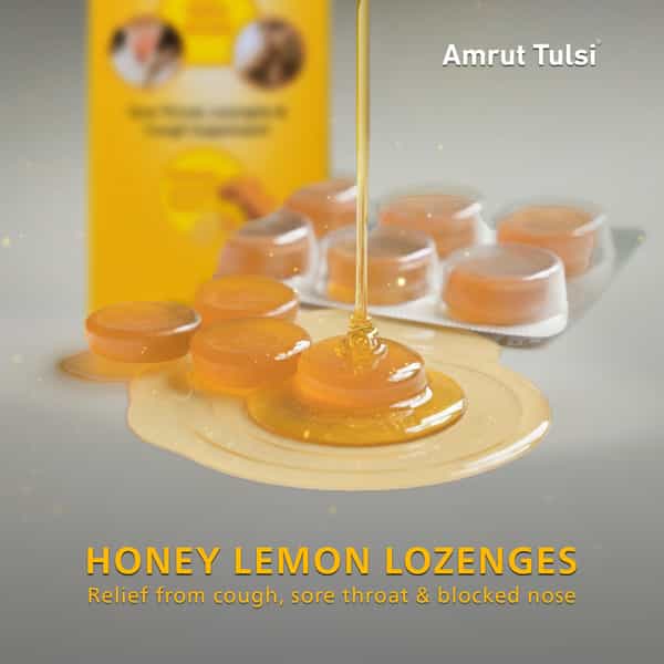 Amrut Tulsi Lozenges (Honey Lemon Flavour) 6 Tab | Cough & Sore Throat (Pack Of 20)