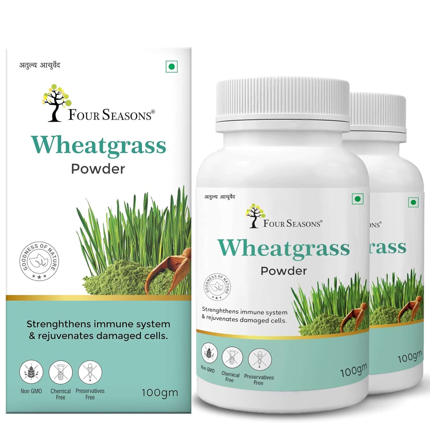 Four Seasons Wheatgrass Powder 100g| Boost Immunity & Energy, Detox | Healthy Metabolism (pack Of 2)