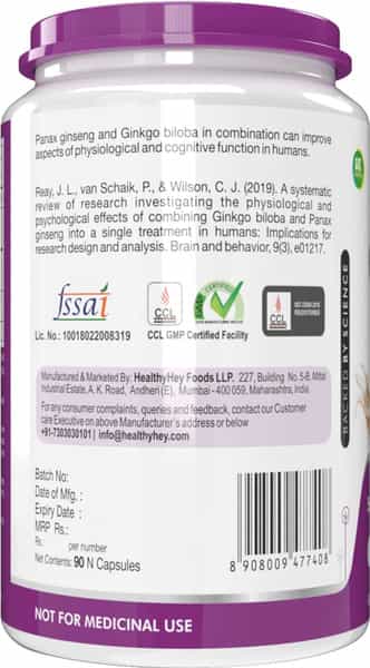 Healthyhey Ginseng + Ginkgo Biloba - 90 Veg Capsules