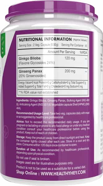 Healthyhey Ginseng + Ginkgo Biloba - 90 Veg Capsules