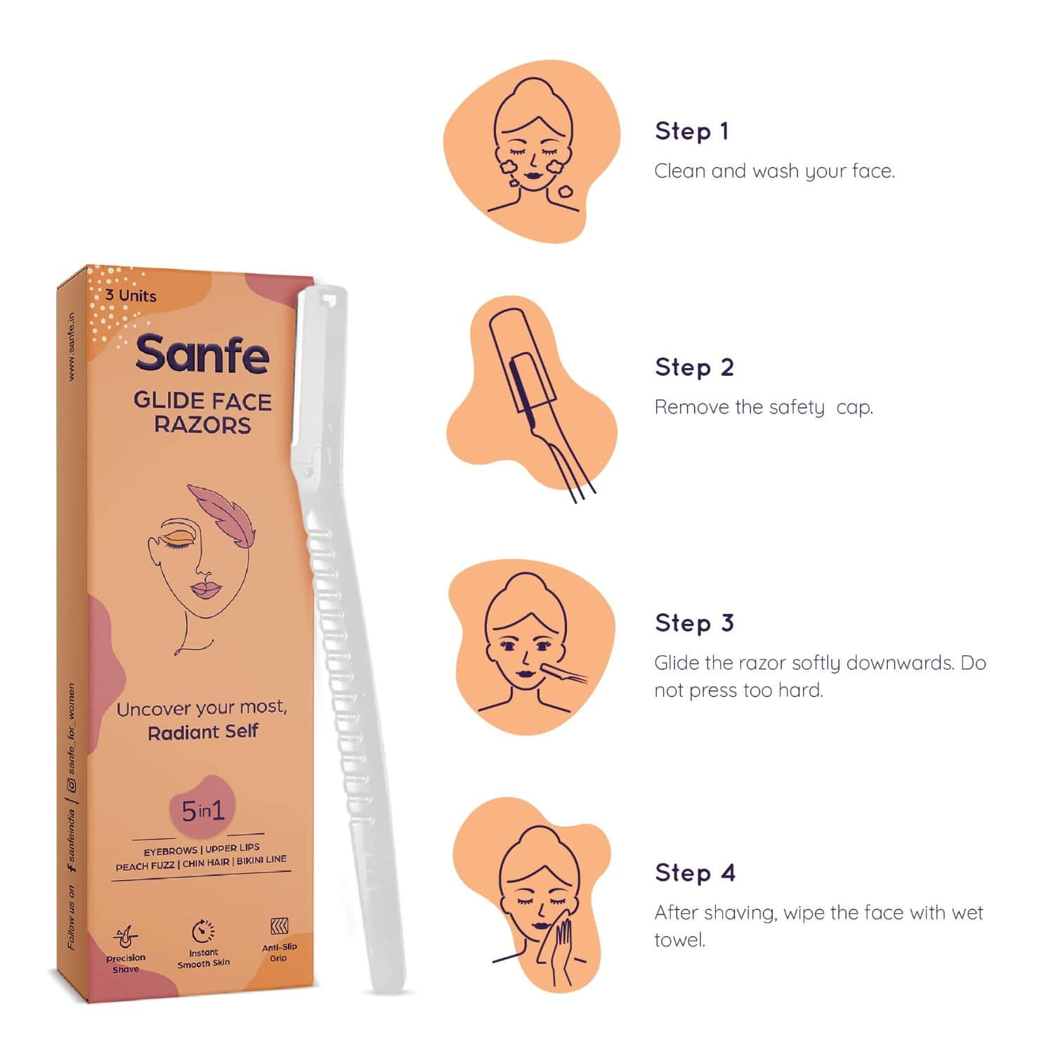 Buy SANFE GLIDE FACE RAZOR FOR PAINFREE FACIAL HAIR REMOVAL (2 UNITS