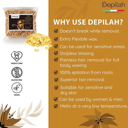 Depilah Brazilian Hot Film Wax Gold - 500 Gram Golden Stripless Wax