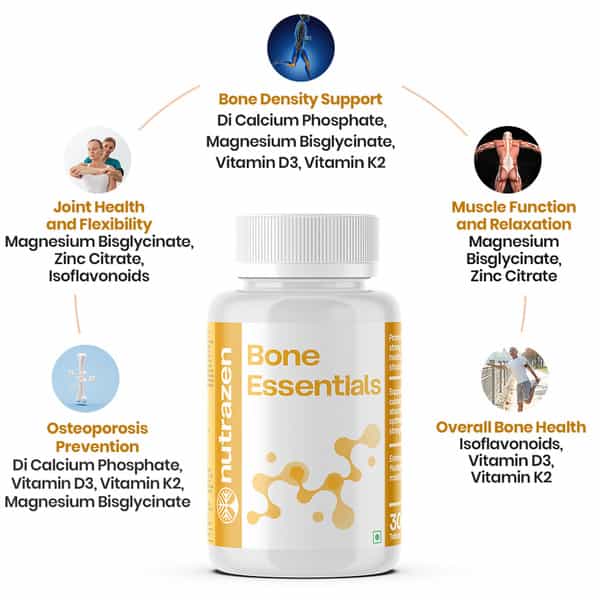 Nutrazen Bone Essentials Calcium | Vitamin D & K2 | Phosphorus | Magnesium | Zinc | 30 Tablets