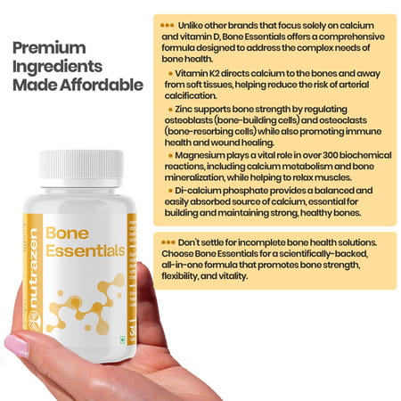 Nutrazen Bone Essentials Calcium | Vitamin D & K2 | Phosphorus | Magnesium | Zinc | 30 Tablets