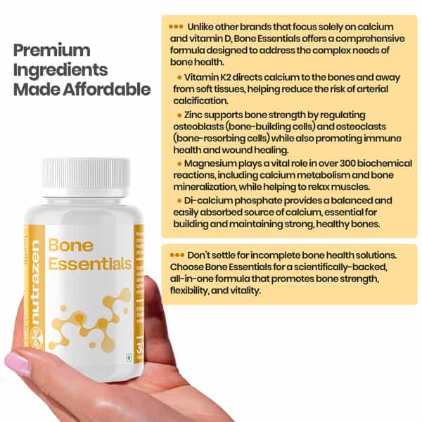 Nutrazen Bone Essentials Calcium | Vitamin D & K2 | Phosphorus | Magnesium | Zinc | 30 Tablets