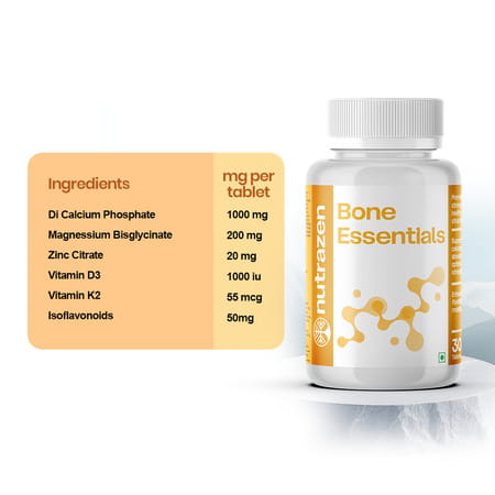 Nutrazen Bone Essentials Calcium | Vitamin D & K2 | Phosphorus | Magnesium | Zinc | 30 Tablets