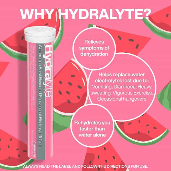 Hydralyte Effervescent Electrolyte Tablets | Adults | Watermelon | 20 Tablets