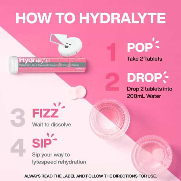 Hydralyte Effervescent Electrolyte Tablets | Adults | Watermelon | 20 Tablets