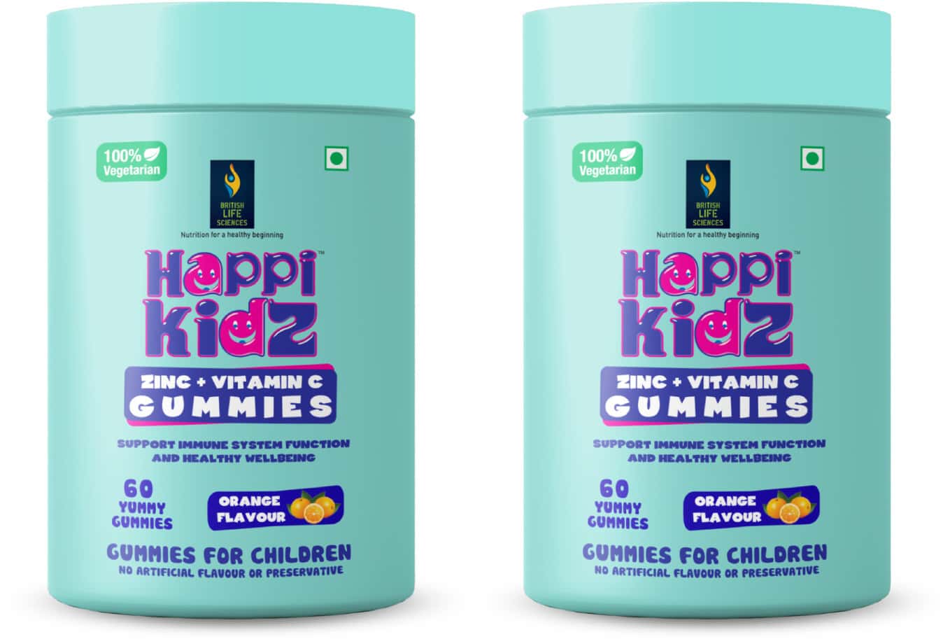 Happi Kidz - Zinc + Vitamin C Gummies For Immune Support | Orange Flavor - 60n (pack Of 2)