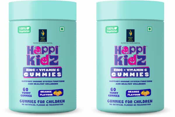 Happi Kidz - Zinc + Vitamin C Gummies For Immune Support | Orange Flavor - 60N (Pack Of 2)