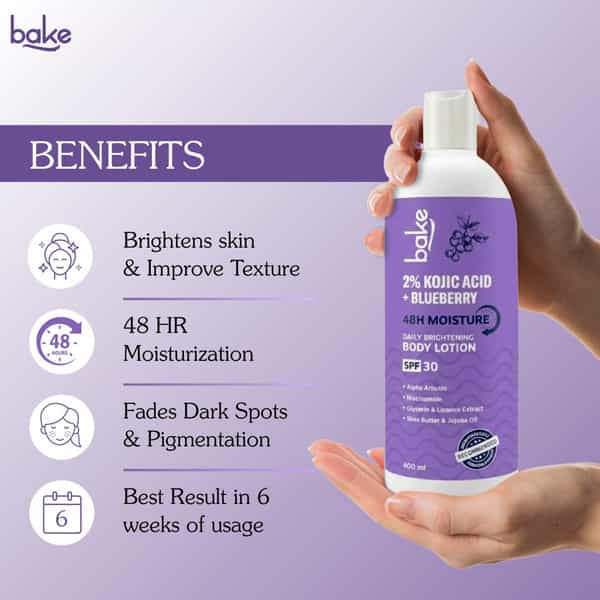 Bake 2% Kojic Acid + Blueberry Body Lotion Spf 30 | Dark Spots & Uneven Skin | 400Ml