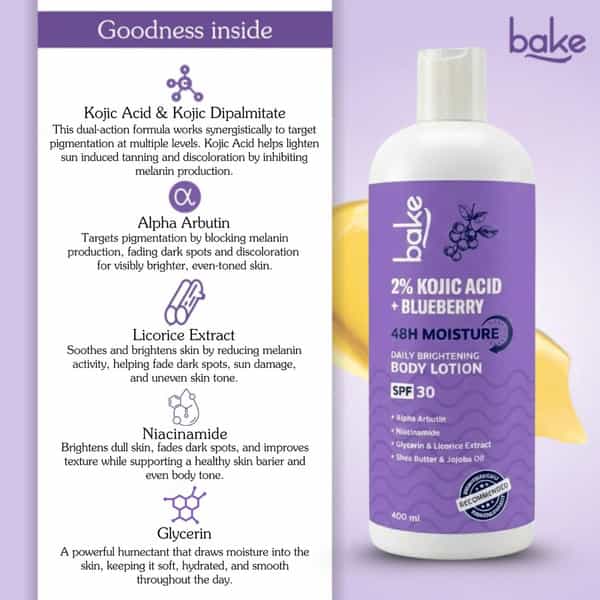 Bake 2% Kojic Acid + Blueberry Body Lotion Spf 30 | Dark Spots & Uneven Skin | 400Ml