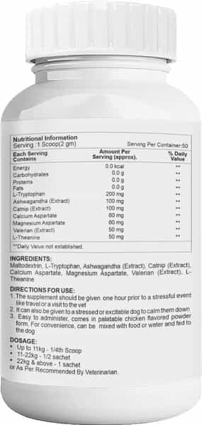 Petvit Calming & Anxiety Powder - All Breeds Of Dogs & Cats 100Gm
