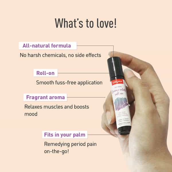Sirona Menstrual Cramp Relief Roll On For Women - 9 Ml | 100% Natural Period Pain Reliever