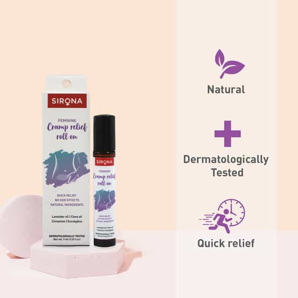 Sirona Menstrual Cramp Relief Roll On For Women - 9 Ml | 100% Natural Period Pain Reliever