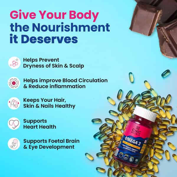 Chicnutrix Omega 3 - Skin Hair & Wellness - 60 Softgel Capsules Chocolate Flavour