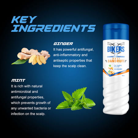 Biker'S 2-In-1 Anti Dandruff Shampoo For Men | Ginger And Mint For Conditioned Hair (340 Ml)