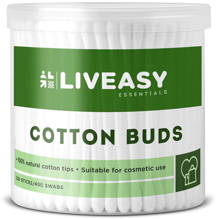 Liveasy Essentials Paper Stick Cotton Swabs | 200 Sticks (400 Swabs)