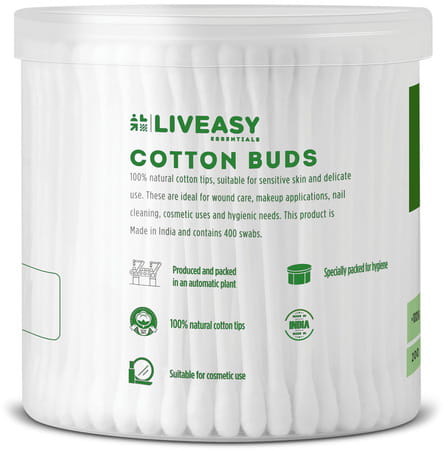 Liveasy Essentials Paper Stick Cotton Swabs | 200 Sticks (400 Swabs)
