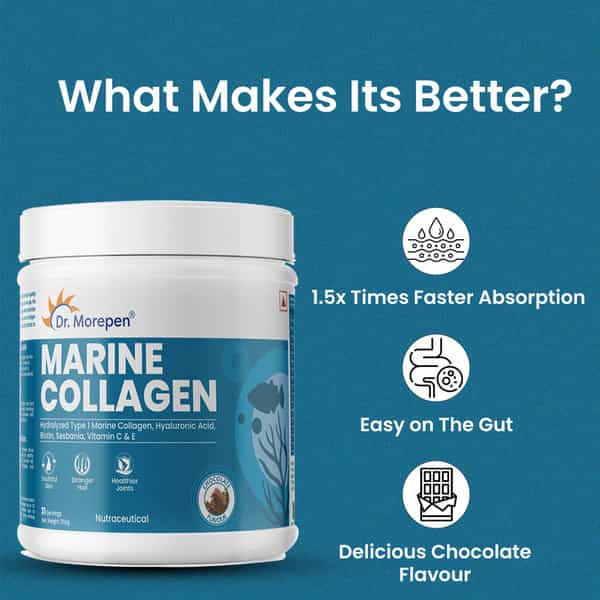 Dr. Morepen Marine Collagen Protein | Chocolate | Jar | Powder | 250 Gm