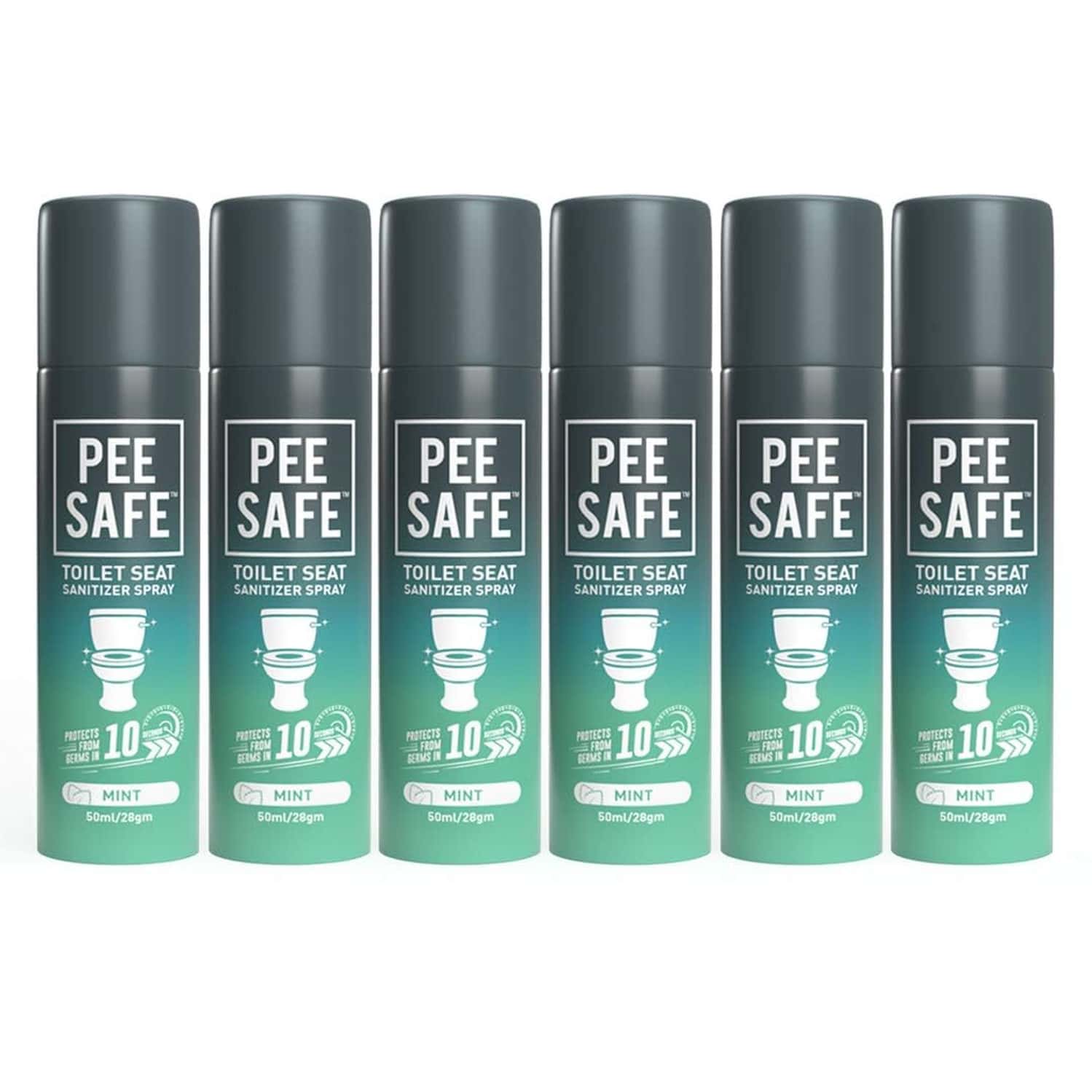 Pee Safe Toilet Seat Sanitizer Spray (50ml - Pack Of 6) - Mint