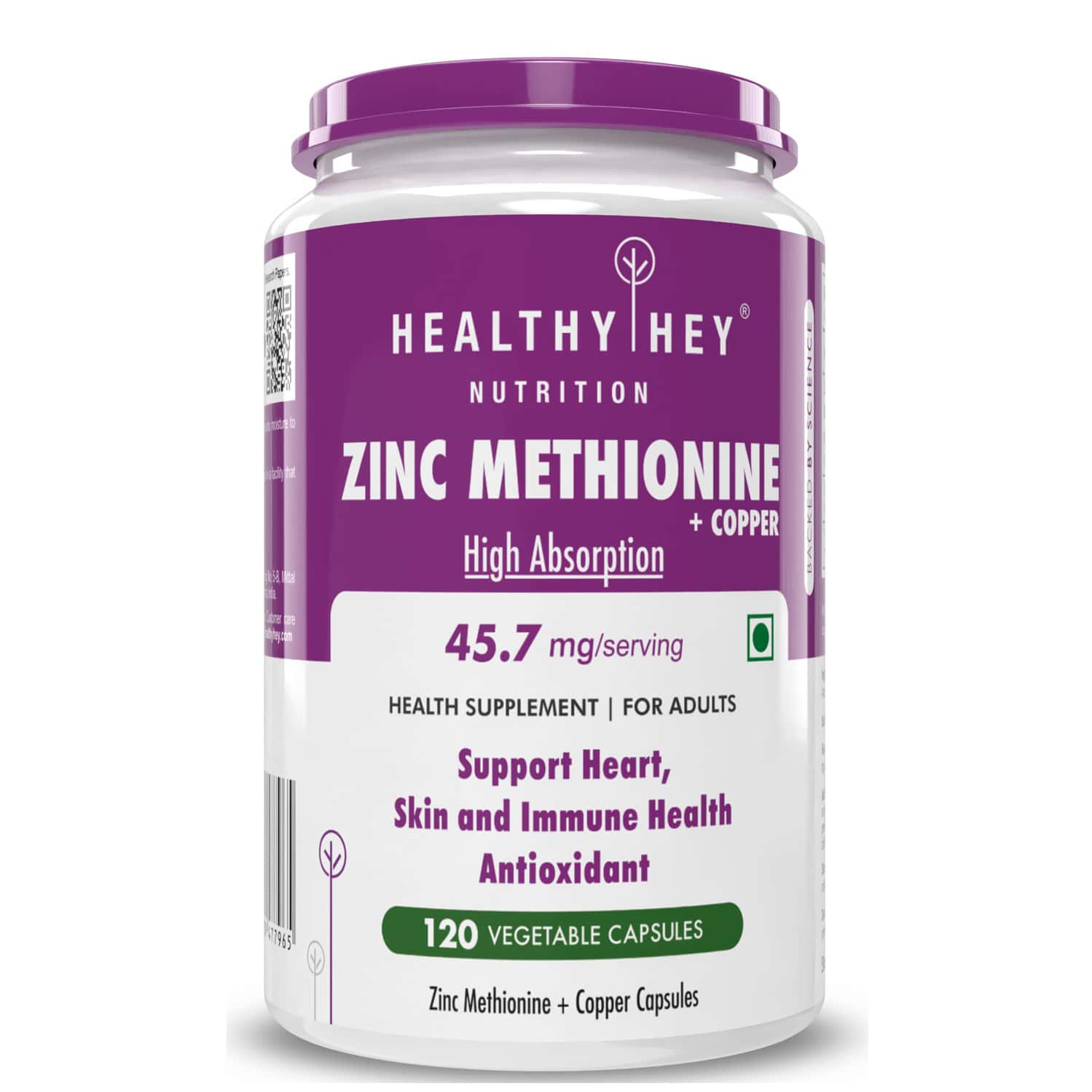 Healthyhey Nutrition Zinc Methionine + Copper Supports Immune-120 Veg Capsules