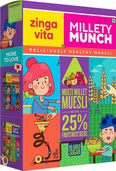 Zingavita Multi Millet Muesli Sugar Free With Whole Grains Fruits Nuts & Seeds