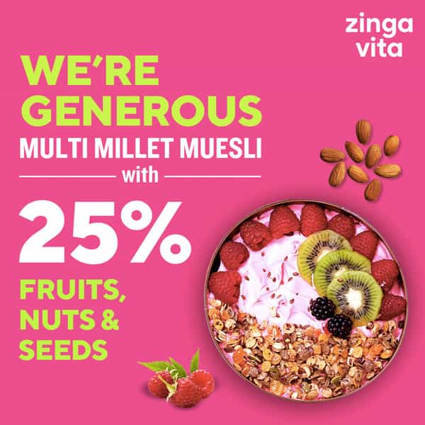 Zingavita Multi Millet Muesli Sugar Free With Whole Grains Fruits Nuts & Seeds