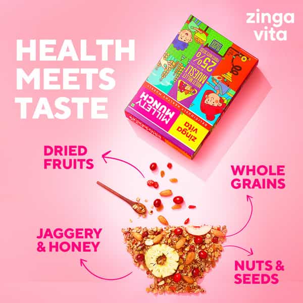 Zingavita Multi Millet Muesli Sugar Free With Whole Grains Fruits Nuts & Seeds