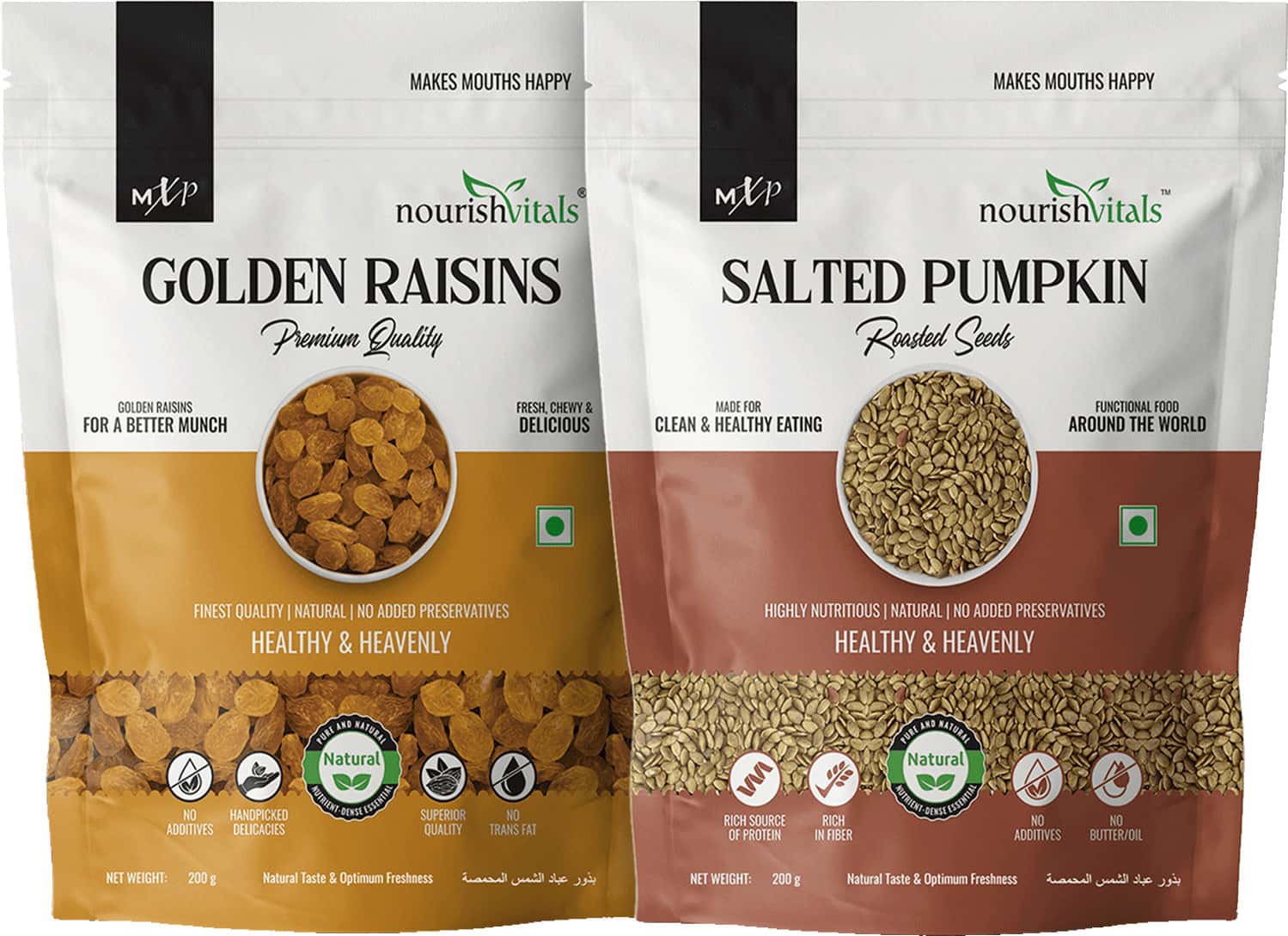 Nourishvitals Healthy Munching Golden Raisins Premium Quality Salted Pumpkin Roasted Seed 200gm Each