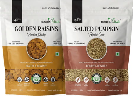 Nourishvitals Healthy Munching Golden Raisins Premium Quality Salted Pumpkin Roasted Seed 200gm Each