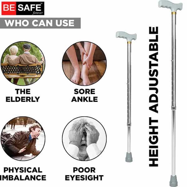 Guardian Walking Stick For Patients | Unisex | Adjustable | Aluminum | Grey