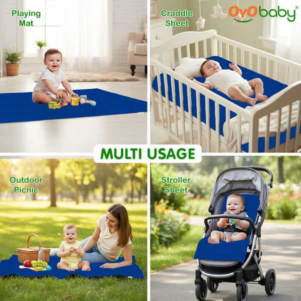 Oyo Baby Waterproof Bed Protector Baby Dry Sheet Large Royal Blue (100 Cm X 140 Cm)