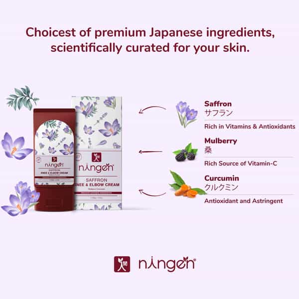 Ningen Saffron Knee And Elbow Cream Mulberry Curcumin Extracts Softens Repairs Dry Skin 100G