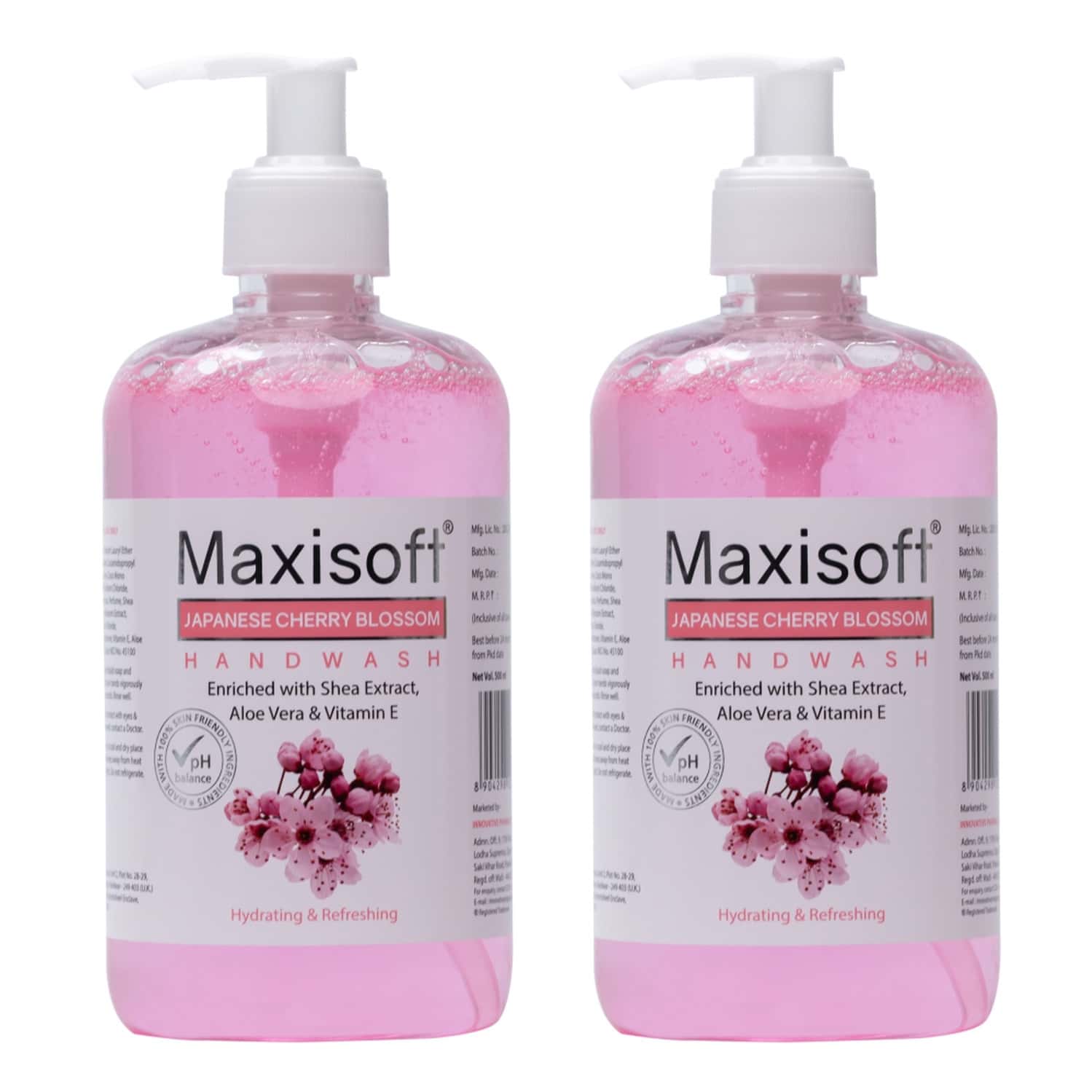 Maxisoft Hydrating & Refreshing Hand Wash | Japanese Cheery Blossom | 500 Ml | Pack Of 2