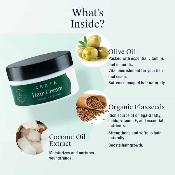Arata Natural Styling & Hold Hair Cream With Organic Flaxseed & Olive Oil (100 G)