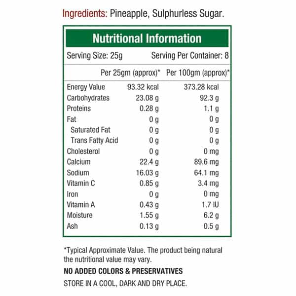 Nourishvitals Pineapple Dried Fruit (Dehydrated Fruits) - 200Gm