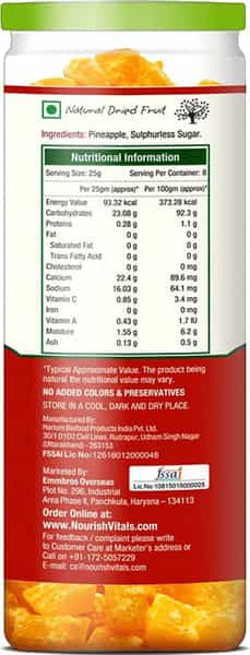 Nourishvitals Pineapple Dried Fruit (Dehydrated Fruits) - 200Gm