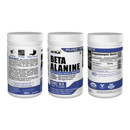 Nutrija Beta-Alanine Powder Best Pre Workout Supplement - 100 Grams (Tangy Orange)